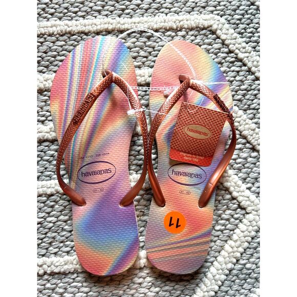 NEW! Havaianas Slim Iridescent Sandals Flip Flops Size US 11/12 EU 43 /44NWT - Picture 1 of 4